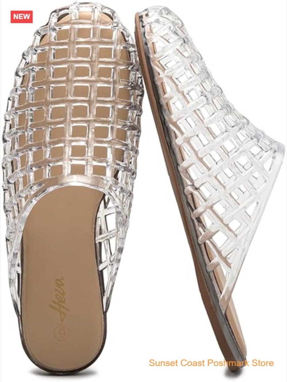 Clear Mesh Jelly Slide Sandals Lightweight PVC Closed Toe Slip On Flats
